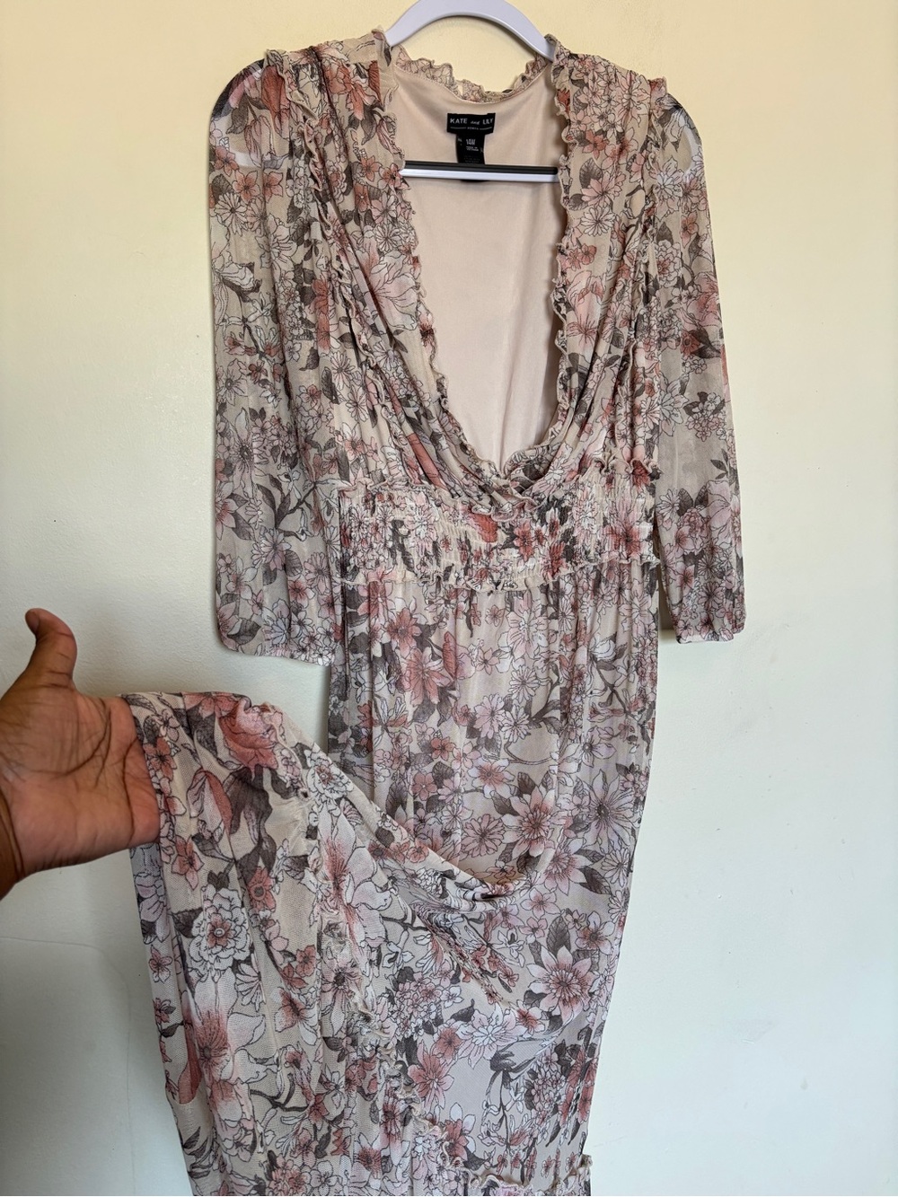 Kate & Lily Floral Sheer Chiffon Lined Boho Maxi Dress 14W Romantic Cottagecore